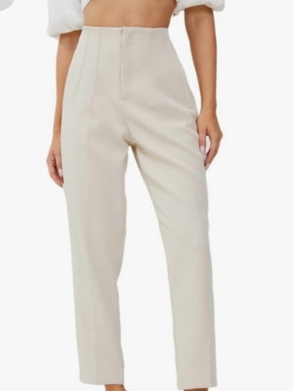 Zara Cream High Waisted - Slim Fit - Ankle length Pants